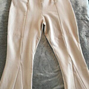 Investments slim factor pants women's XL capri/flare beige stretch comfort work